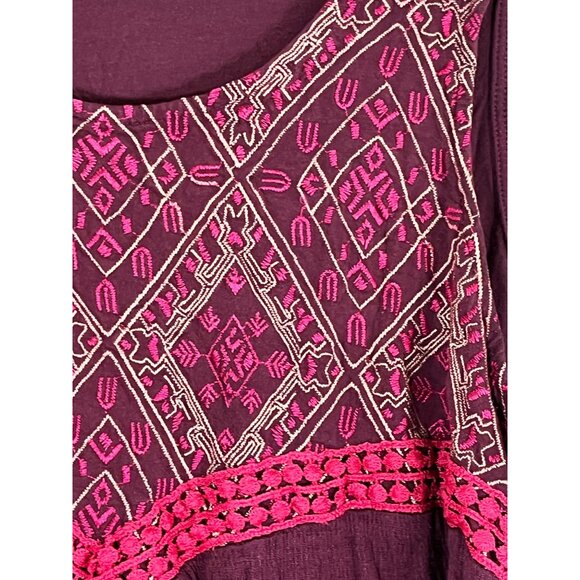 Retro Floral Tank L Purple Chevron Boho Hippie Indie Folk Colorful - Picture 3 of 9